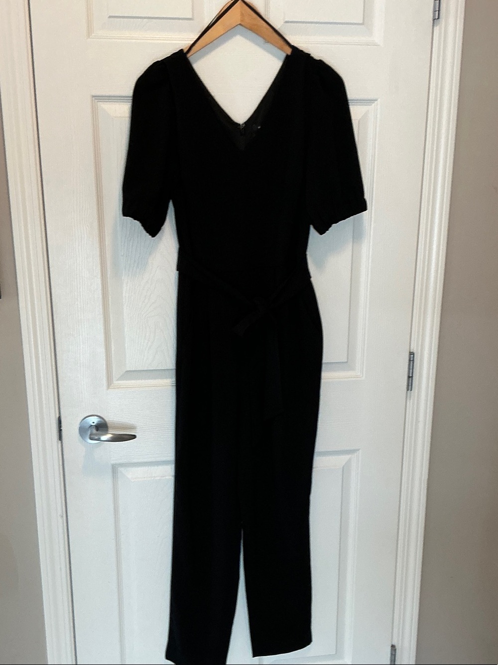 RW&CO. Black V-Neck Short Sleeve Jumpsuit with Self Tie